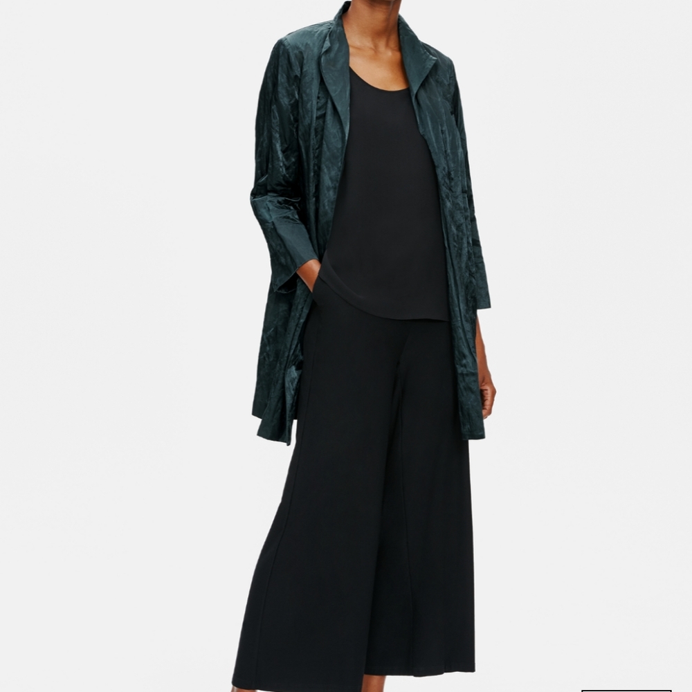Eileen Fisher Dark Teal Crinkled Long Jacket